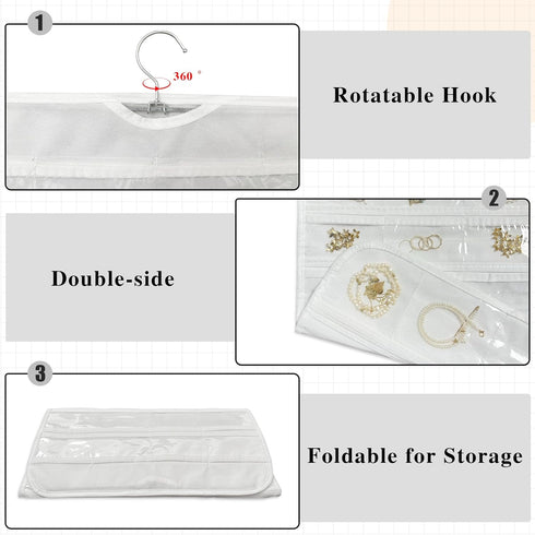 1-Pack Hanging Jewelry Organizer 80-Pocket Dual-sided Jewelry Storage for Earring Necklace Bracelet Ring and more, White...