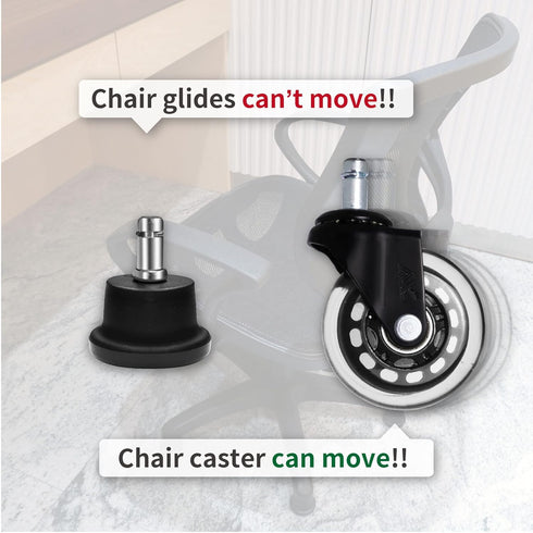 AXL Bell Glides Replacement Office Chair or Stool Swivel Caster Wheels to Fixed Stationary Castors, Replacement Chair Without Wheels and High Bell...