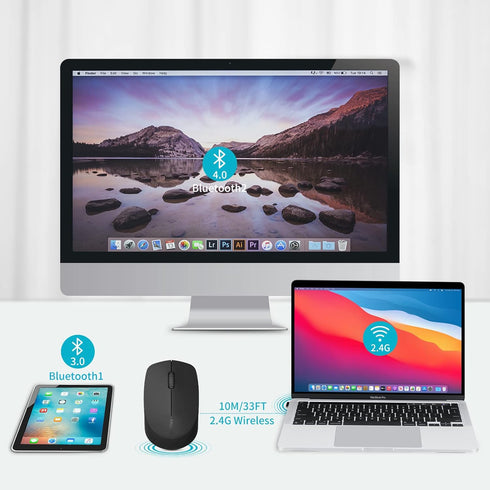Rapoo Bluetooth 2.4G Wireless Mouse, 2 Bluetooth Channels with 1 USB Receiver Noiseless Mouse, Connect up to 3 Devices, Portable Computer Mice for...