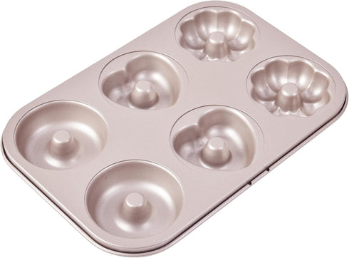 Fancy Donut Pan, 6 Cavity Donut Mold Heavy Duty Steel Non-stick Heart Flower Round Shaped Bund Pans Pattern Doughnut Bakeware for Oven Baking (Cha...