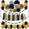 Black and Gold Party Decorations - DIY Tissue Paper Pom Poms Flowers, Tassel, Balloons, Hanging Swirl, Paper Circle Garland for Graduation and Ret...