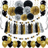 Black and Gold Party Decorations - DIY Tissue Paper Pom Poms Flowers, Tassel, Balloons, Hanging Swirl, Paper Circle Garland for Graduation and Ret...