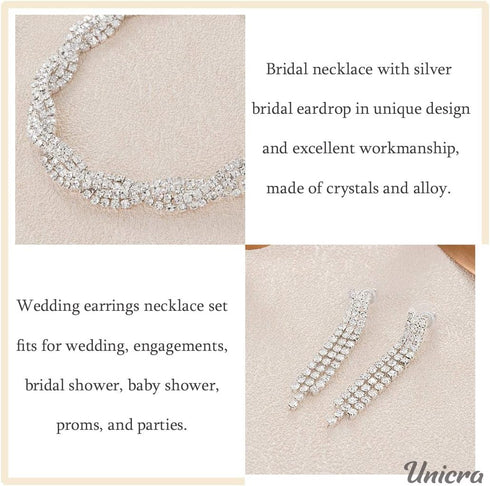 Unicra Wedding Jewelry Sets Silver Rhinestone Necklace Earrings Bracelet Sets Prom Jewelry Accessories for Women and Brides...