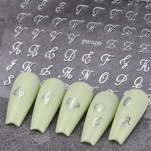 Retro English Letters Nail Stickers for Nail Art 8 Sheets 3D Self-Adhesive Black White Gold Silver Design Nail Decals Pegatinas Uñas Personalized ...