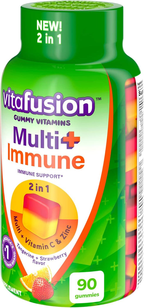 Vitafusion Multi+ Immune Support* – 2-in-1 Benefits & Flavors – Adult Gummy Vitamins with Vitamin C, Zinc, Daily Multivitamins, 90 Count...