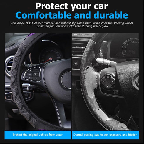 15 Inch Carbon Fiber Car Steering Wheel Cover, Breathable Anti-Slip Automotive Steering Wheel Covers, Car Interior Accessories for Men and Women, ...