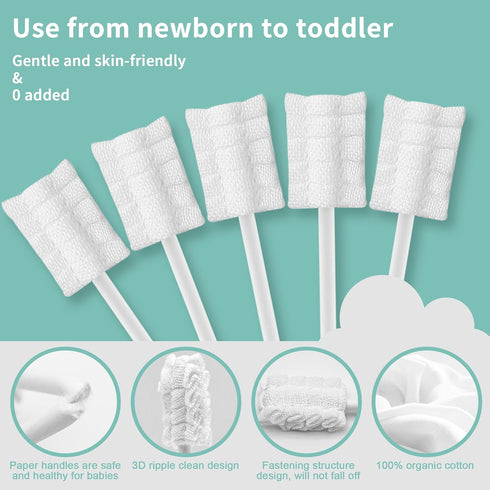 Infant Tongue Cleaner Skim Gauze 105PCS + 2 Finger Cot Baby Toothbrush with Box, Baby Oral Cleaner Newborn Disposable Tongue Cleaner, Care 0-36 Mo...