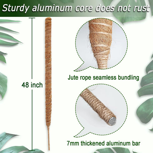 Bendable Moss Pole, 48 Inch Moss Pole for Plants Monstera, Tall Moss Poles for Climbing Plants Indoor, Large Moss Pole Support, Garden Trellis Pla...