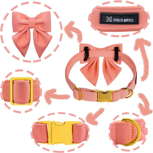 Maca Bates Dog Collar with Bow Bowtie for Dogs Solid Colors Sailor Bow Tie Adjustable Breakaway Girly Pink Collars Birthday Gift for Small Medium ...
