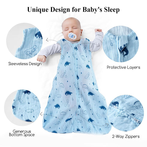 david's kids Muslin Cotton Baby Sleep Sack 6-12 Months, 2 Pack 100% Cotton Sleeping Bag for Summer, TOG 0.5 Baby Wearable Blankets with 2-Way Zipp...