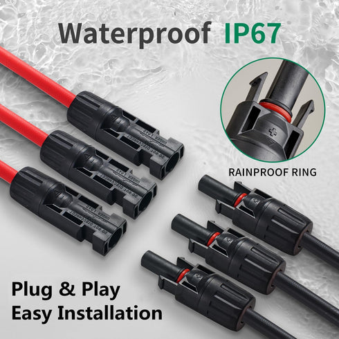 3 to 1 Solar Connectors Y Branch Parallel Adapter 10AWG Cable for Solar Panel (Red & Black)...