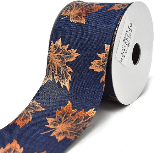 Homeford Copper Accent Fall Leaves Wired Ribbon, 2-1/2-Inch, 10-Yard (Blue)...