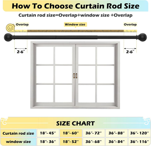 Matte Black Curtain Rods 18 to 60 Inches(1.5-5 Feet),5/8 inch Splicing Drapery Rods,Small Curtain Rods Set,Size: 18''-60'',Matte Black...