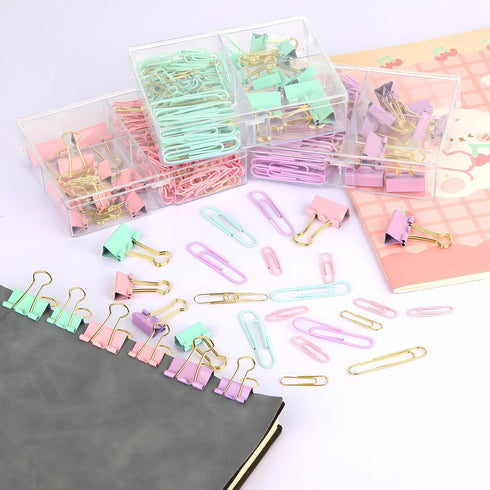 Cute Paper Clips Binder Clips Combo Set, 165 Psc, Assorted Size Paper Clips for Office, Cute Office Supplies Set, Pink...