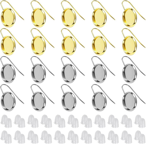 120Pcs 12mm Blank Bezel Earrings Setting,Earrings Wire Hooks Stud Earring Kit includes 20Pcs Cabochon Setting Bezel Blank 100Pcs Rubber Earring Ba...