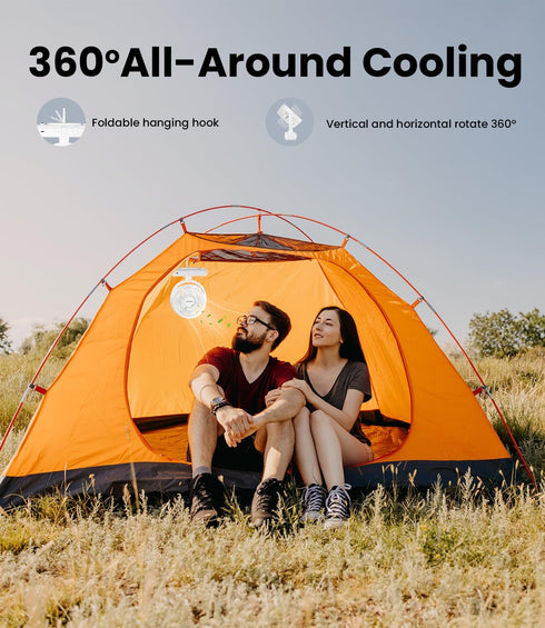 Portable Camping Fan with LED Lantern, USB Rechargeable Tent Fan with Hanging Hook, 4 Speeds Adjustable Small Personal Fan, Faster Cooling, Ultra ...