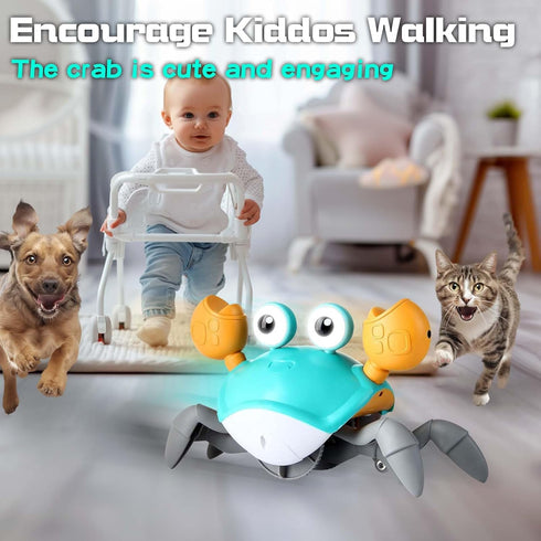 TFS Top·Fans Crawling Crab Toy 2.0-2024 Baby Boy Tummy Time Walking Activity Crawly Crabby Sound&Speed Control Mute Rechargeable Infant Birthday G...