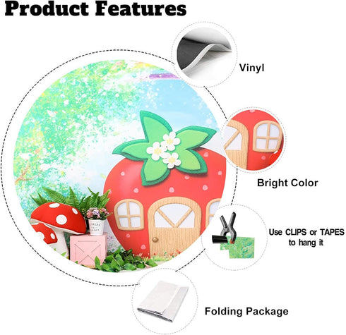 Yeele 7x5ft Strawberry Birthday Backdrop Cartoon Green Tree Rainbow Mushroom House Photography Background Berry One Sweet Girl Birthday Baby Showe...