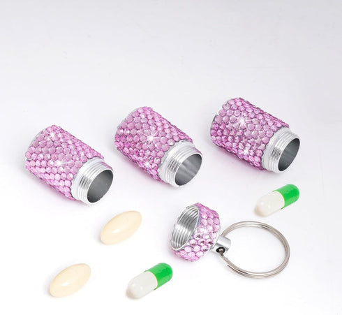Bling Pill Case Pill Box Pill Organizers with Keychain Rhinestone Portable Pill Holder Waterproof Glitter Pill Storage Container for Indoor Outdoo...