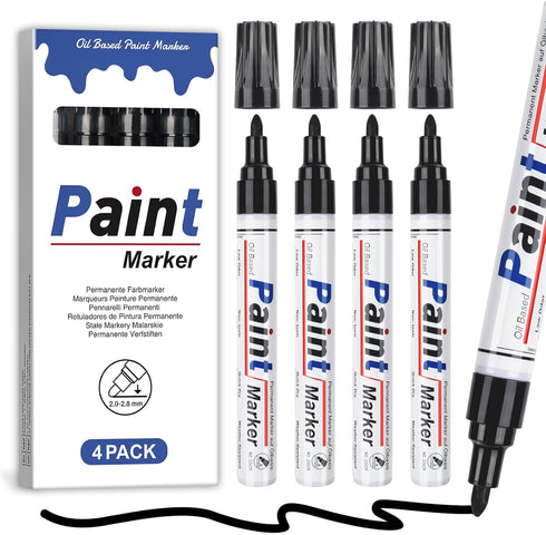 Blcak Paint Pens Permanent Paint Markers - 4 Pack Black Oil Based Markers, Medium Tip(2-3mm), Waterproof Marker set for Wood, Metal, Fabric, Plast...