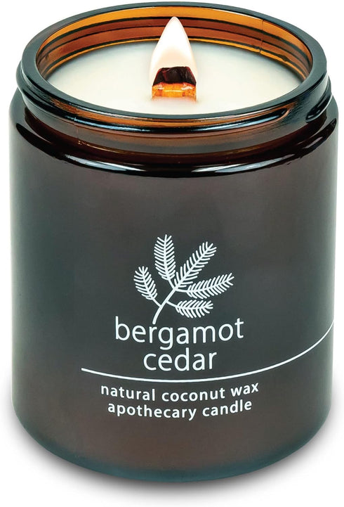 Hemlock Park Crackling Wood Wick Candle Handcrafted with Natural Coconut Wax (Standard 8 oz, Bergamot Cedar)...