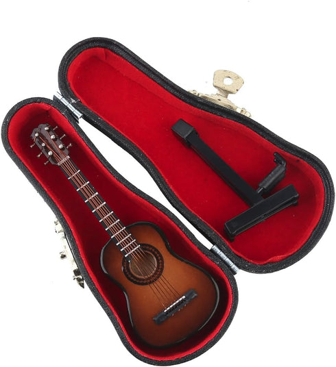 Dselvgvu Wooden Miniature Guitar with Stand and Case Mini Musical Instrument Replica Collectible Miniature Dollhouse Model Home Decoration (Classi...