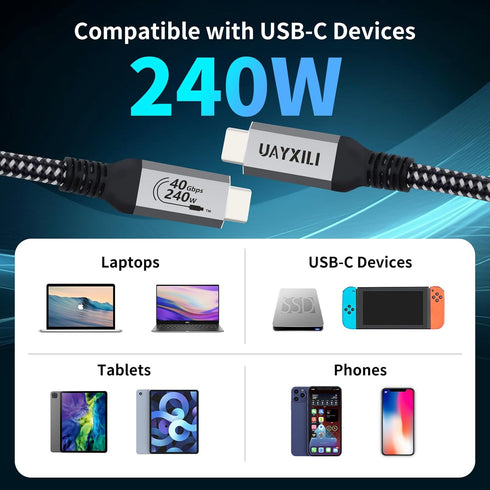 USB 4 Cable for Thunderbolt 4 Cable with 240W Fast Charging,40Gbps Data Transfer and 8K@60Hz Video,USB4/USB-C Data Cable Compatible with Thunderbo...