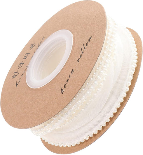 COHEALI Gift Wrapping Pearls Ribbon Artificial Pearl Bead Ribbon Chiffon Ribbon Organza Lace Flower Ribbon Beads Trims for Gift Wrapping Floral Bo...
