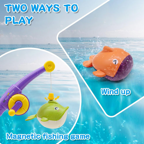 Bath Toys for Toddlers 1-3, Magnet Fishing Game Bath Baby Toy for 2-5 Year Old Boys Girls Bathtub Toy Gifts for Kid, 2 Wind Up Fish Water Toys&1 F...