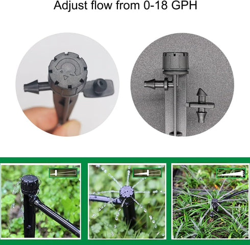 25 Pcs Drip Irrigation Emitters, Adjustable Flow 0-18 GPH Irrigation Drippers with Stake, 360 Degree Flow Sprinkler Head, Micro Sprinkler for Gard...