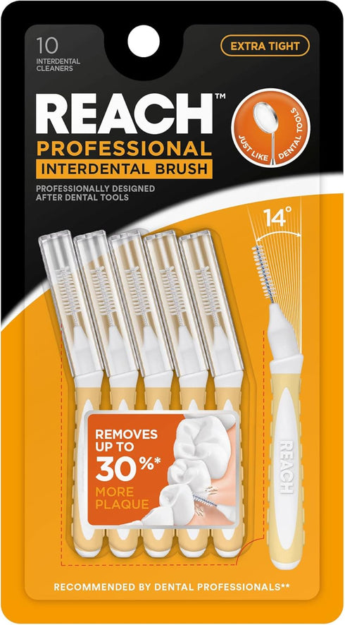 Reach Interdental Brush Cleaners, Extra Tight, 10 Count, Sensitive Gum Protection, Plaque Remover, Brushes Between Teeth & Braces, Dental Toothbru...