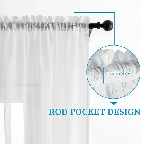 Anjee White Sheer Curtains 45 Inches Long 2 Panels Set Rod Pocket Window Treatment Sheer Voile Drapes for Kids Room Bedroom Living Room Kitchen, 5...
