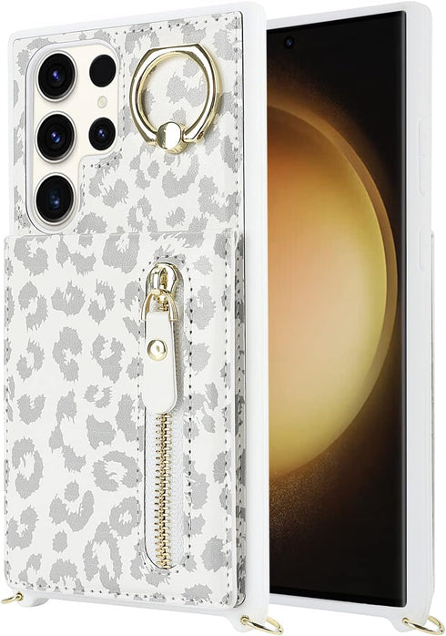 Samsung Galaxy S23 Ultra Case with Card Holder for Women, Galaxy S23 Ultra Phone Case Wallet with Strap Credit Card Slots Crossbody with Zipper Sh...