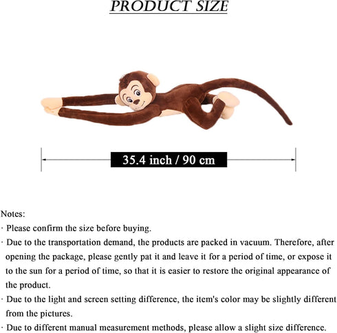 35.4" Hanging Monkey Stuffed Animals Plush Brown Cute Monkey Toy for Kids Adults...