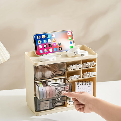 Desk Organizer with Drawers,Pen Holder for Desktop Storage,Tabletop Makeup Organizer,Desk Organization for School, Home, Office Supplies,Bathroom,...