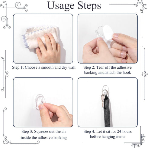 Jetec 60 Pieces Clear Adhesive Wall Hooks Transparent Reusable Seamless Hooks for Hanging Small Sticky Acrylic Hangers with Non Marking Sticker fo...