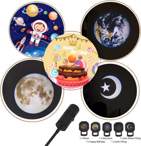 Moon Lamp USB Starlight Projector Earth Projection Astronaut Light Projector Happy Birthday Space Lights for Bedroom Galaxy 5 Pattern in 1 360° Ro...