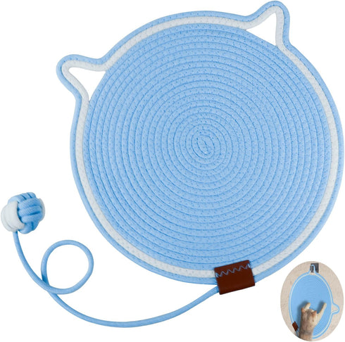 Cat Scratcher Mat, Natural Cotton Rope Round Horizontal Scratching Pads with Ball Toy, Cat Furniture Protector Scratch Pad for Indoor Cat Scratche...
