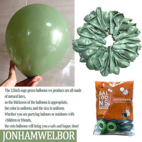Jonhamwelbor Sage green Balloons Olive Green Eucalyptus Green 100 Pack 12 inch Matte Latex Helium Balloons for Birthday Baby Shower Retro Neutral ...