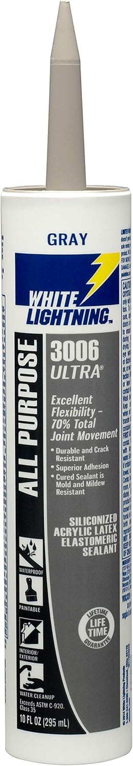 White Lightning W11004010 3006 Ultra All Purpose Elastomeric Sealant, Gray, 10 fl. oz....