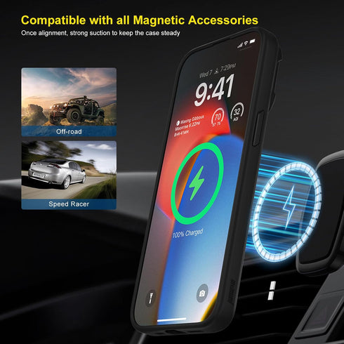 memumi Case for iPhone 15 Pro Max Magnetic with Holder Stand, Matte Coating with Smooth Touch Military Grade Protection Case Compatible with Mag-S...