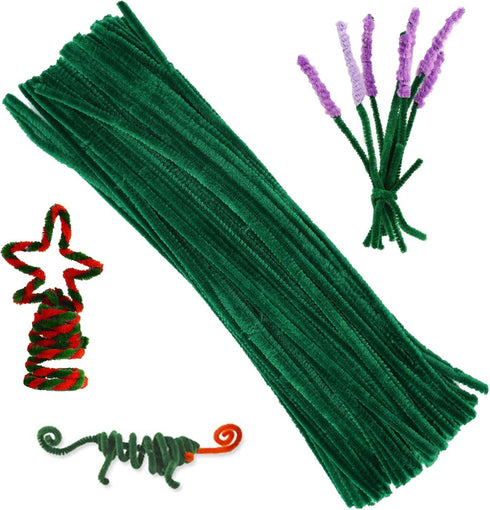 100 Pieces Pipe Cleaners Chenille Stem, Green Pipe Cleaners Set for DIY Arts Crafts Decorations (Green)...