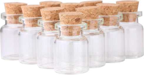 MaxMau 100 Count Small Glass Bottles with Corks,5ml Tiny Vials Clear Mini Jars Wooden Stopper for Art Crafts Storage Party Decoration Wedding Favo...