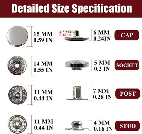 12 Sets Heavy Duty Leather Snap Fasteners Kit, 15mm Metal Snap Buttons Kit Press Studs Leather Rivets and Snaps for Clothing, Leather, Jeans, Jack...