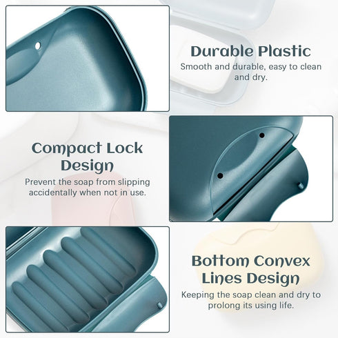 4 Pcs Travel Soap Box Holder, Portable Leak Proof Soap Dishes Container with Lid, Waterproof Plastic Soap Case Tray for Home Kitchen Bathroom Hiki...