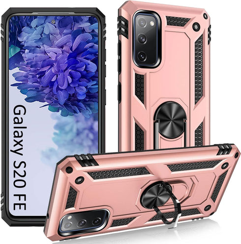 ADDIT Samsung S20 FE Case, Military Grade, Heavy Duty, with Kickstand Ring & Magnet Car Mount - Rose Gold...