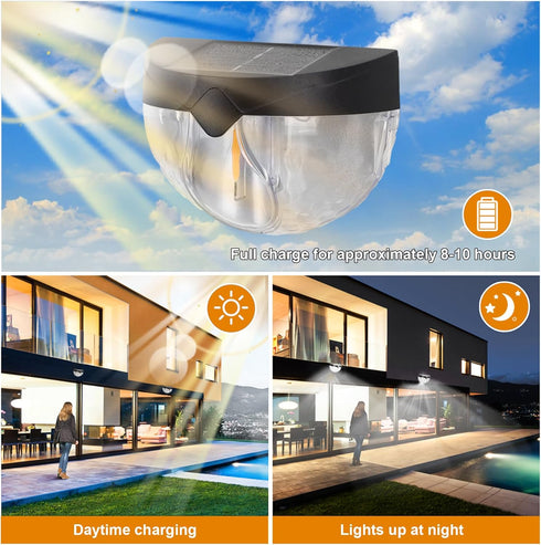 Houkiper Solar Fence Lights, Led Solar Powered Outdoor Wall Light, 2 Pack Solar Lights Outdoor Waterproof IP65 Warm White Lights for Garden Courty...