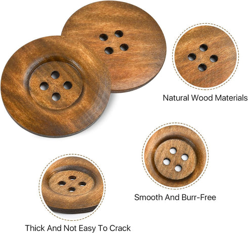 50 Pcs 2.36inch Large Wood Buttons, 4 Holes Big Size Round Sewing Button 60mm Natural Wooden Buttons for Craft DIY Projects Sewing Decoration Bag ...