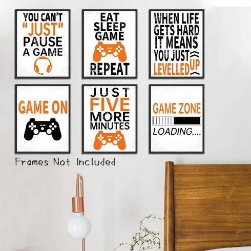 Noare Video Game Canvas Printing Wall Art Funny Gaming Poster Inspirational Quote Picture for Kids Teen Boy room Bedroom Playroom Home Decor,6 pcs...