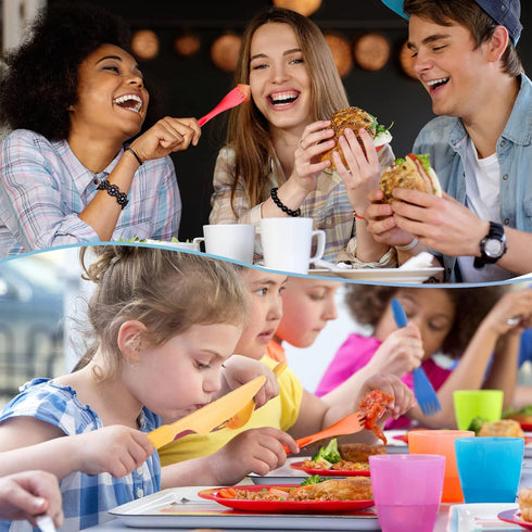 Reusable Travel Utensils Set with Case, 5 Sets Wheat Straw Portable Plastic Fork Spoons Knife Camping Cutlery, Eco-Friendly BPA Free Lunch Tablewa...